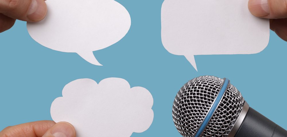 public relations interview microphone with quotes