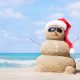 Snowman in red santa hat on beach/holiday concierge services/starting a concierge business/Build a Personal Concierge Business/How to grow a Concierge Business/www.theconcieregeacademy.com